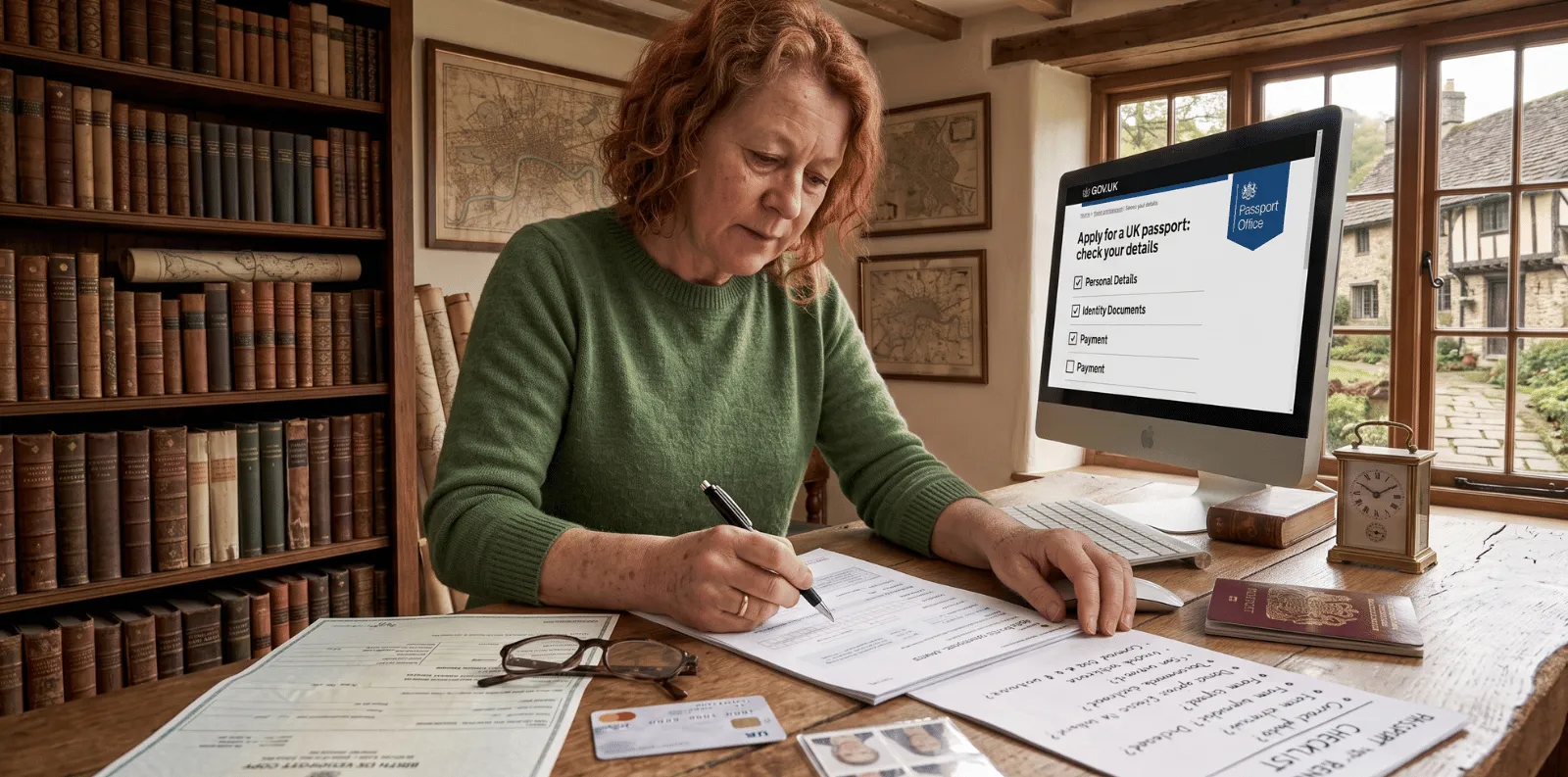 Person checking UK passport renewal application