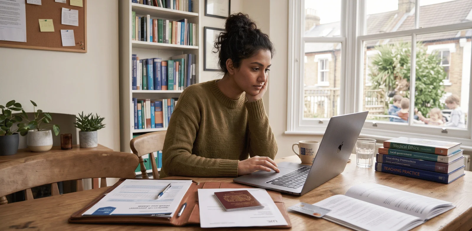 UK resident checking passport delivery status online in a living room.